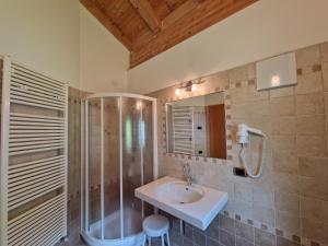 a bathroom with a sink and a shower at Appartamento da Meto in San Martino di Castrozza +27 photos