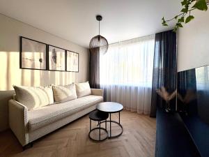 a living room with a couch and a table at Work & Stay Apartment Klaipėda in Klaipėda