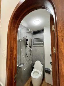 a bathroom with a toilet and a shower at Ruby Home Quy Nhon in Quy Nhon