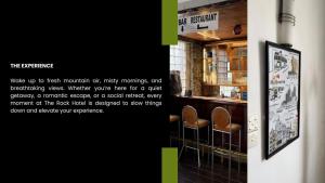 a poster for a restaurant with a bar with stools at The Rock Hotel in Nuwara Eliya