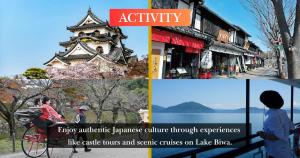 a collage of photos of a town and a building at LAKE villa CHITOSE in Hikone