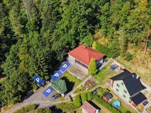 an aerial view of a house with a yard at Apartmány U BERANA in Česká Lípa