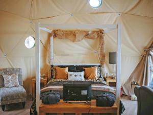 a bedroom with a canopy bed in a tent at The Tree Dome - Ukc6979 in Ludlow
