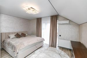 a bedroom with a large bed and a window at Melissa's House in Cheltuitori