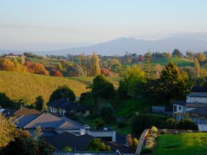 a town in the hills with trees and houses at Private Cozy Sleepout with Free Parking & Self Check-in in Hamilton