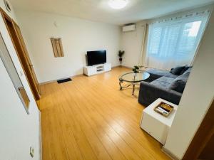 a living room with a couch and a television at Apartment Nencheva in Sandanski