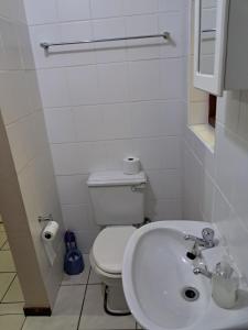 ein Badezimmer mit weißer Toilette und Waschbecken in der Unterkunft Coco 's Hamlet Flatlet in Prince Alfreds Hamlet