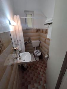 a small bathroom with a toilet and a sink at Garden studio N4 in Archangelos +4 photos