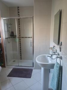 a bathroom with a shower and a sink at Glenlara House in Youghal +14 photos