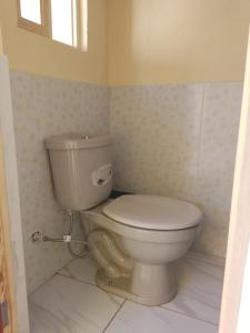 a bathroom with a white toilet in a room at Casa Oruro Valvic in Oruro