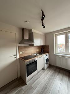 a kitchen with a sink and a stove top oven at The2 Work or holiday apartment in Godshuis +13 photos