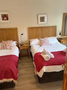 two beds sitting next to each other in a bedroom at Roundstone Retreats Abbys cottage in Roundstone