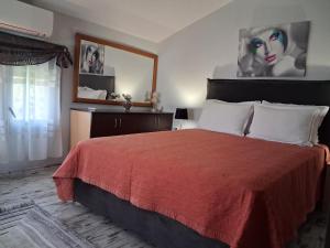 a bedroom with a large bed with a red blanket at Villa Alexander in Xanthi