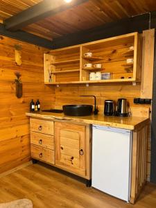 a kitchen with a sink and a counter top at Pisa Villa-Bungalov in Topluca