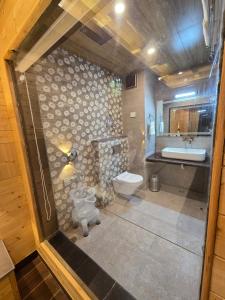 a bathroom with a toilet and a sink at The Park Green Resorts in Manāli +20 photos