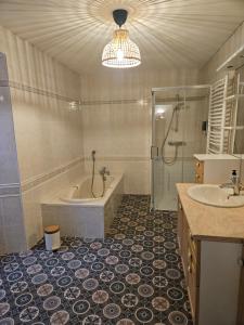 a bathroom with a tub and a shower and a sink at Chambre d hotes Spa montagne in Laruns