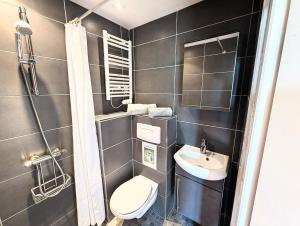 a small bathroom with a toilet and a sink at Cottage de charme en pleine nature avec piscine in Saint-Philbert-du-Peuple