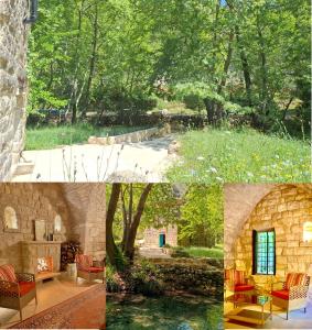 a collage of photos of a garden and a house at Bayt Broud in Gharīfah