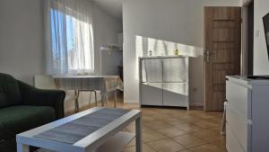 a living room with a couch and a table at Promenada in Koronowo +13 photos