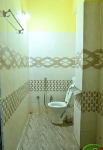 a bathroom with a toilet and a shower at Chouhan Hotel in Katihār