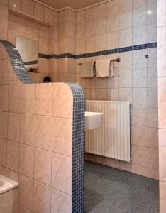 a bathroom with a sink and a mirror at Hamburg Living Hub in Pinneberg +10 photos