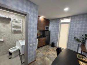 a small kitchen with a sink and a toilet at Airport Hotel Apartments in Tbilisi City +45 photos