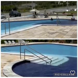 two pictures of a swimming pool with a ramp at Casa aconchegante em Bezerros- REI DAVID CONDOMÍNIO CLUBE in Bezerros