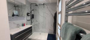 a bathroom with a sink and a shower at Atlantic Way Suites Doonbeg Co Clare in Doonbeg +22 photos