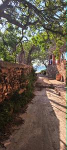 a dirt road next to a stone wall at AVRA House in Karfas