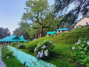 a garden with flowers on the side of a hill at The Smarthill Sanctuary in Dalhousie