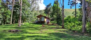 a small cabin in the middle of a forest at Chalé beija flor in Paraisópolis