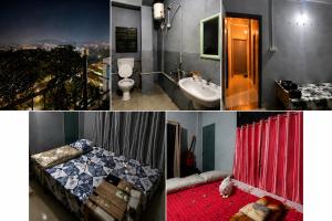 a collage of pictures of a bathroom with a bed and a sink at The 1802 backpackers hub in Shillong