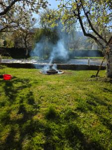 a fire pit in the grass in a park at Apartman Vrbas in Donji Vakuf