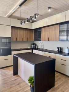 a kitchen with a black and white counter top at Dom Port Orion Puck in Puck