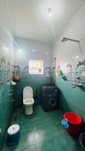 a green bathroom with a toilet and a sink at Si' Casa in Mandrem +21 photos