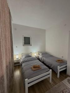 two beds in a room with two tables and a tv at Apartment Belase in Plav