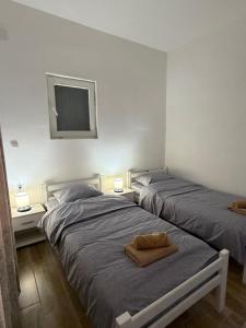 two beds in a room with two lamps and a tv at Apartment Belase in Plav