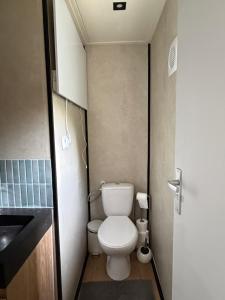 a small bathroom with a toilet and a sink at Apartment Osso 2, Arnhem in Arnhem +5 photos