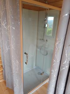 a shower with a glass door in a bathroom at Douglas in Saint-Racho +6 photos
