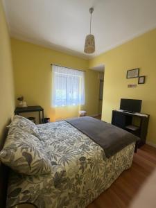 a bedroom with a bed and a desk at Casa dos avós in Maceira