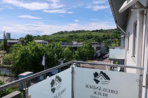 a view from the balcony of a building at Dreiländer Blick Apartment Premium in Lörrach