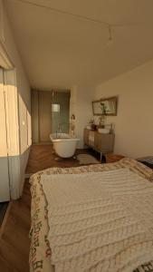 a bedroom with a large bed and a bath tub at Paris Appartement 2-pièce Master Bedroom Romantique in Alfortville