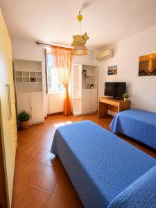 a bedroom with two beds and a television in it at Domus Pannella - Endless Summer in Lacco Ameno