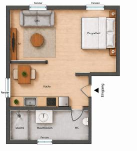 a floor plan of a small apartment with a room at Gästehaus Erle in Memmingen