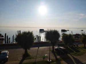 a view of a body of water with palm trees at Casa Arianna in Pellestrina