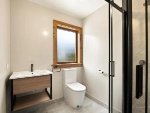 a bathroom with a toilet and a sink and a window at 1860 Lawrence Cottage in Lawrence +12 photos