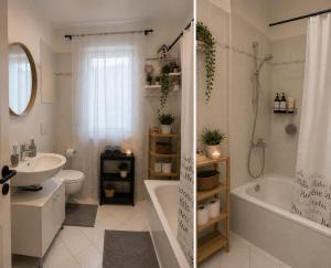 a bathroom with a sink and a tub and a toilet at Peaceful & Cozy Apartment in Dresden