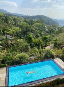a person swimming in a swimming pool in a forest at Grand Hills kandy in Kandy