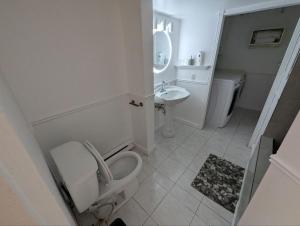 a white bathroom with a toilet and a sink at Home rental S7 in Saint Maurice