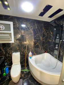 a bathroom with a tub and a toilet at Bianki Home in Alexandria